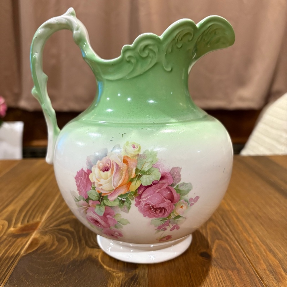 Vintage Semi-Vitreous Porcelain Knowles, Taylor & Knowles floral pitcher